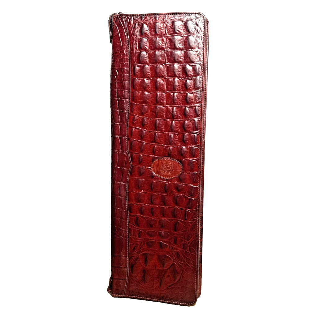 Vintage Italian Leather Tie Case Mens Travel Accessory Luxury Gift Crocodile EUC